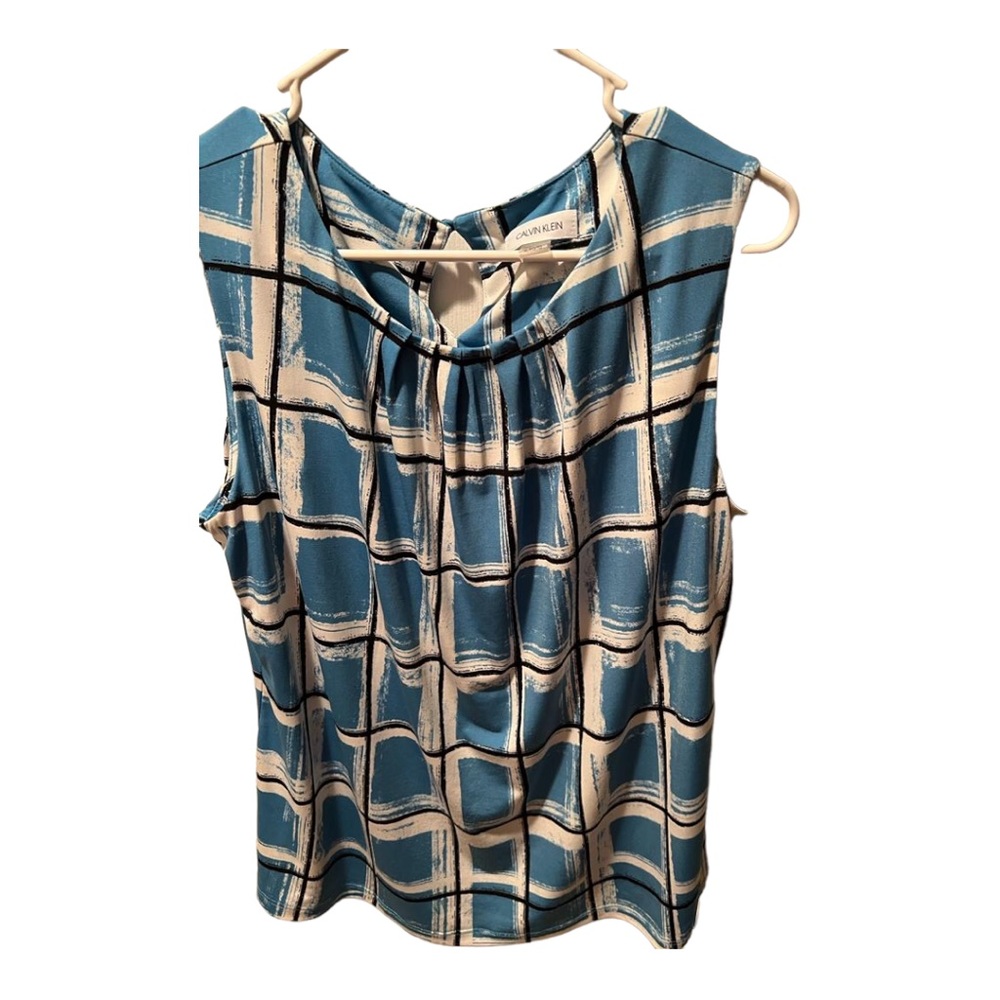 Women’s Light Bleu and White  Calvin Klein Blouse Size  XL in Excellent Used